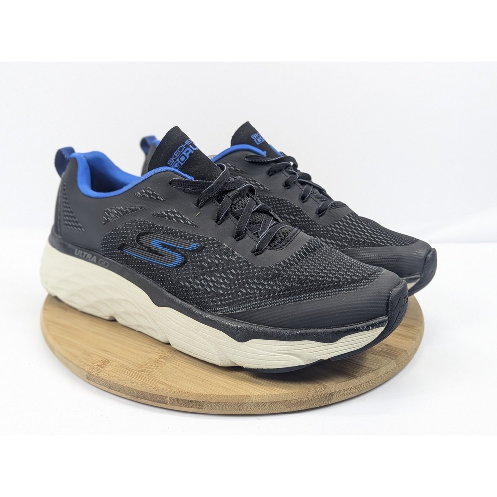 Skechers Mens 13 Shoes Go Run Black Blue Air Cooled Goga Mat Running Sneakers